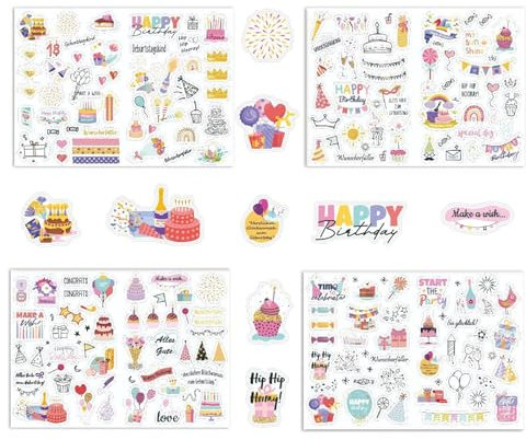 Goiern 4 Stück 170 Sticker Geburtstag Set, Fotoalbum Aufkleber, Aufkleber Geburtstag Gästebuch, Geburtstagsaufkleber für Fotoalbum Gästebuch Geburtstagskarten