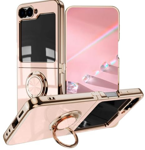 BORYA Cover per Samsung Galaxy Z Flip6(Flip 6), Morbida Silicone TPU Bumper Ultra Sottile Antiurto Antigraffio Custodia, Placcatura Phnom Penh Anello Supporto Case, Rosa