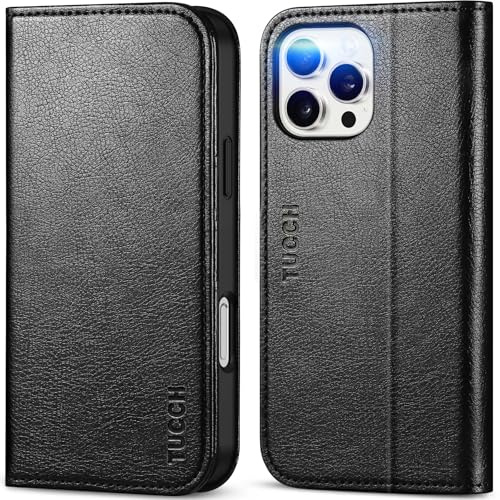 TUCCH Flip Folio Wallet Case for iPhone 16 Pro Max (6.9), Textured Black | 3 Card Slots, RFID Blocking, Kickstand, Shockproof TPU, Premium PU Leather, Protective Foldable Cover