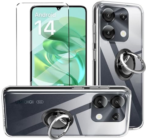 Coque 3 en 1 + anneau de support de téléphone compatible avec UMIDIGI G9 5G/G9C/G9T/G9A Coque avec 1 film de protection d'écran en verre trempé pour UMIDIGI G9 5G/G9C/G9T/G9A, coque de téléphone