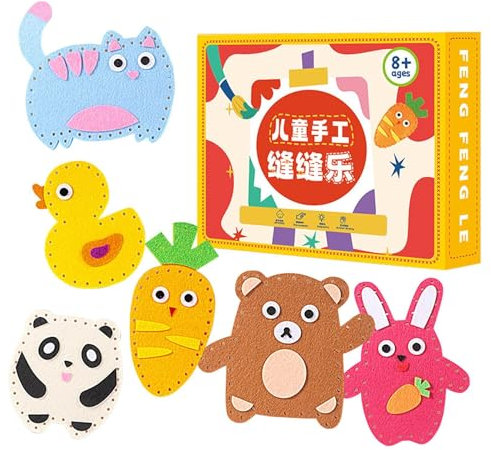 Puppen-Nähset für Kinder, Puppen-Nähset - 6 einfache Aktivitäten mit Stofftierpuppen - Kunst- und Bastelarbeiten für Anfänger für Kinder ab 8 Jahren, lehrreich, inklusive Anleitung und Filzmaterialie