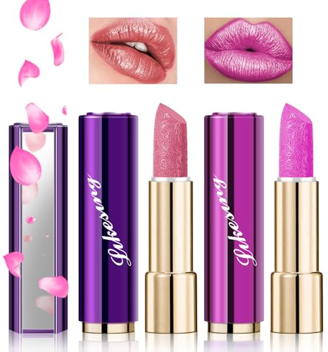 Likesing 2 Pezzi Glitter Rossetto Lunga Durata Lucidalabbra Rossetti Labbra Opaco Rosso Rossetto Lipgloss Lipstick Matte Trucco Regalo Donna per Trucchi Ragazza Compleanno