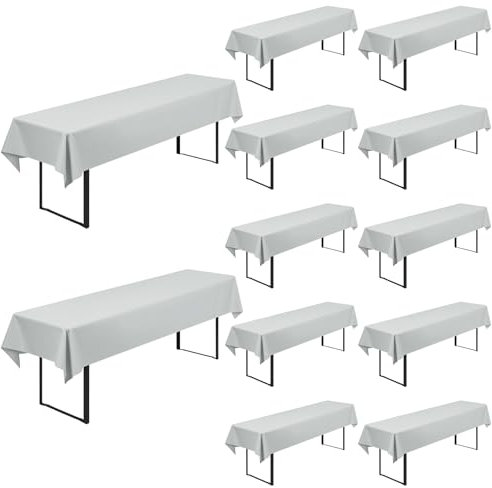 12 Stück Biertisch Tischdecke Universal für 50cm u.70cm Biertische Hussen für Biertisch Biertischhussen Blickdichte Biertisch-Husse Bierzeltgarnitur Waschbar Biertischdecke 100x250cm(Hellgrau)