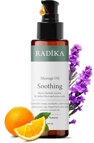 Radika Aromatherapy 100ml | Massageöl | Shea, Arnika, Johanniskrautöl, Wintergreen, Wacholder, Majoran & Bergamotte | Profi Massage Öl | Massage oil für Entspannung