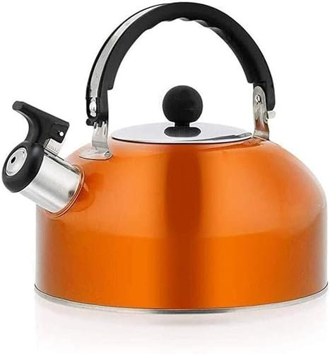 MOZ4dxy Electric kettle Whistling Gas Kettle Stainless Steel Domestic Lightweight 3L Kettle Traditional Vintage Tea Kettle Or Stovetop Coffee Pot(Orange)