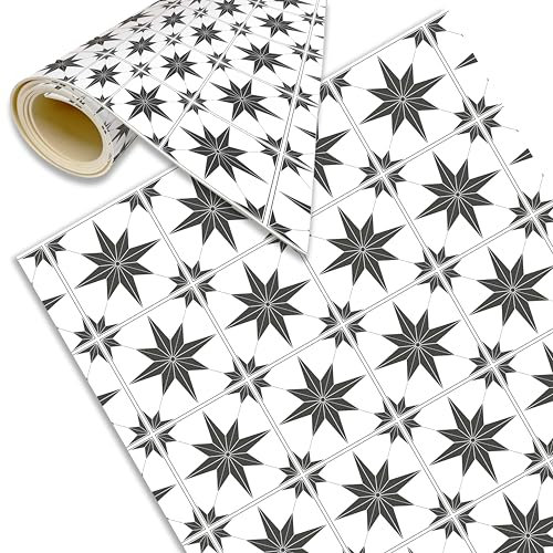 DECORA TU MUNDO - Alfombra Cocina Lavable Antideslizante - Hidraulica- Alfombra vinilica Cocina para Salon - Baño - Pasillo o Terraza - Vinilo Ideal para Exterior (Estrella Blanca 300x195 cm)