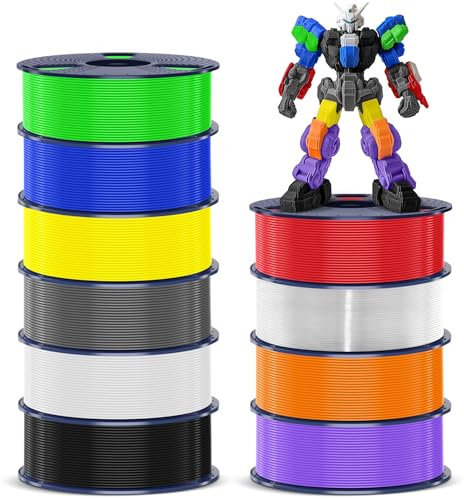 SUNLU 10KG PETG Filament 1,75 mm, 3D Druckerfilament Bundle, Verbesserte Zähigkeit Hohe Schlagfestigkeit, 1kg pro Spule, 10 Rollen, Schwarz+Weiß+Grau+Blau+Rot+Gelb+Grün+Orange+Lila+Transparent
