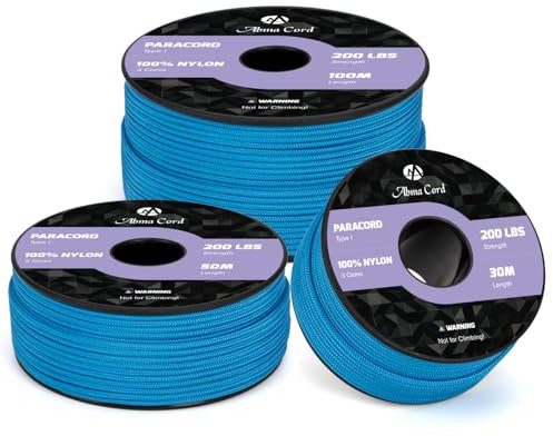 Abma Cord Paracorde 2mm 30m Corde Nylon 3 Brins Type I pour Bricolage, Camping, Extérieur - Max. 90kg (200lbs) - Bleu