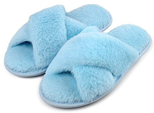 riemot Pantofole Donna in Memory Foam Ciabatte Invernali da Casa Calde leggere Comode Antiscivolo Ciabatte Pelose Morbide Suola Scarpe Donna Invernali Indoor Outdoor,Blu,38/39 EU