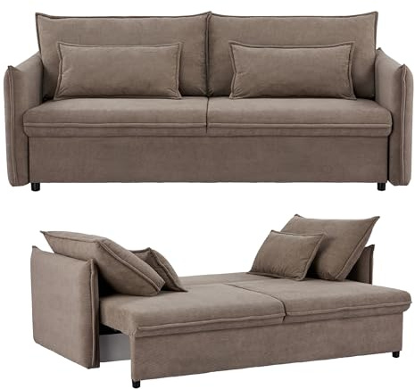 XXL Sofa APARTMENT - taupe - Cord - Bettfunktion mit Bettkasten und Kissen | Liegefläche 190 x 145 cm, 2 Kissen, als Schlafsofa nutzbar, Bettkasten integriert, Rundum-Bezug, pflegeleicht