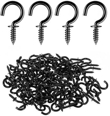 Lot de 100 crochets à visser noirs avec œillet - Crochets robustes - Petits crochets de plafond pour clés, plantes, décoration (intérieur, extérieur, protection contre la corrosion)