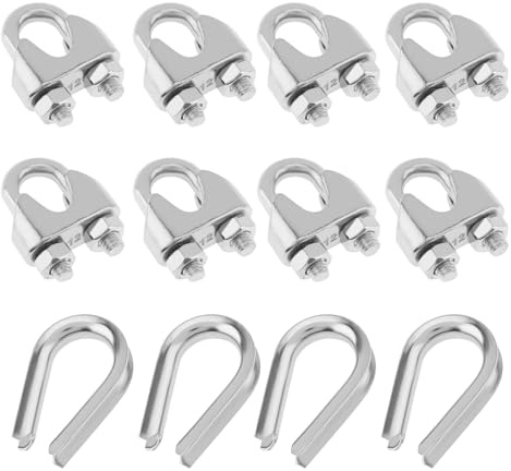 12 Pcs 1/2 Wire Rope Thimble Cable Clamps M12 304 Stainless Steel Thimbles Clip Clamp U Bolt Saddle Fastener (M12(1/2))