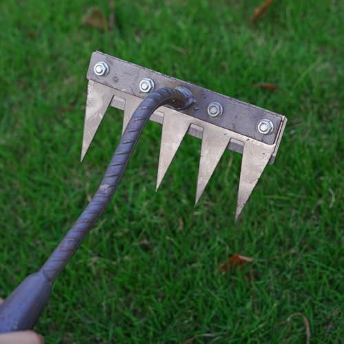 Rastrillo de jardín de acero al carbono de 5/6/7/8 dientes, rastrillo de malas hierbas, rastrillo de mano de acero al carbono resistente, rastrillo de hierro para jardinería y deshierbe, rastrillo