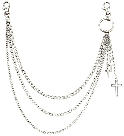 Heanvmyss Punk Hosenkette,Vintage-Hosenkette,Kreuz-Taillenkette,Hosenkette Hip Hop,Geschichtete Jeanskette Hose Kette für Mädchen/Damen Hose(Silber)