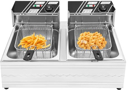 Fichiouy Friggitrice elettrica, friggitrice a doppia vasca da 12 l, controllo della temperatura 60 – 200 °C, perfetta per gastronomia e grandi cucine