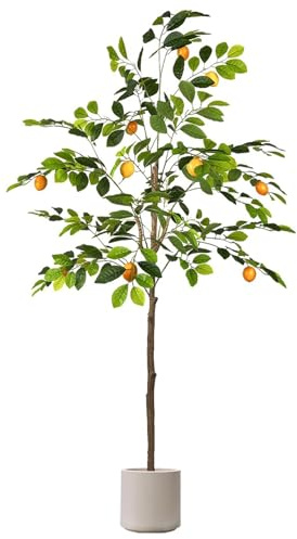 ZPRYZHD Künstlicher Orangenbaum Im Topf, Naturgetreue Kunst Obstpflanze, Deko Pflanzen Künstlich, für Zuhause, Bürodekoration(White,Large)