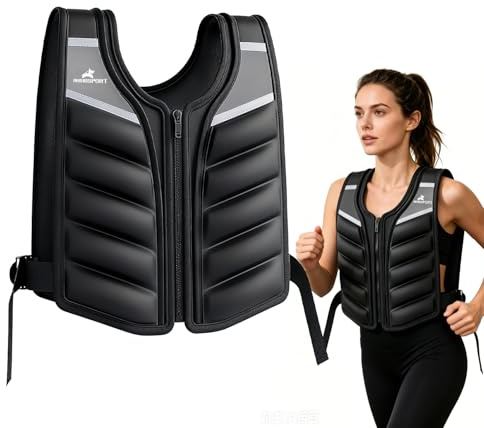 RHINOSPORT Gewichtsweste 4,5 kg 6,8kg 9,1kg für Damen & Herren - Premium Fitness Weste mit reflektierenden Streifen & Armbandtasche für Krafttraining, Gewichtsverlust, Heim/Gym Workouts