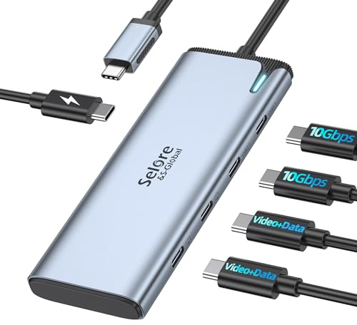 USB C Splitter Sortie Vidéo, Mode DP Alternatif 4K/60 Hz, 5 en 1 Multiport HUB USB C avec 2 Ports de Sortie Vidéo, Transfert de Données 10Gbit/s, PD 100W, Adaptateur Double écran pour Windows