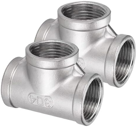 2 Stück 304 Edelstahl T-Stück, 1 x 3/4 x 1 IG Edelstahl T Stück, 3 Wege T-Verteiler mit Innengewinde, 1 Zoll auf 3/4 Zoll 3-Wege T Verbinder,T förmig Wasseranschluss, T-Verbindungsstück für Sanitär