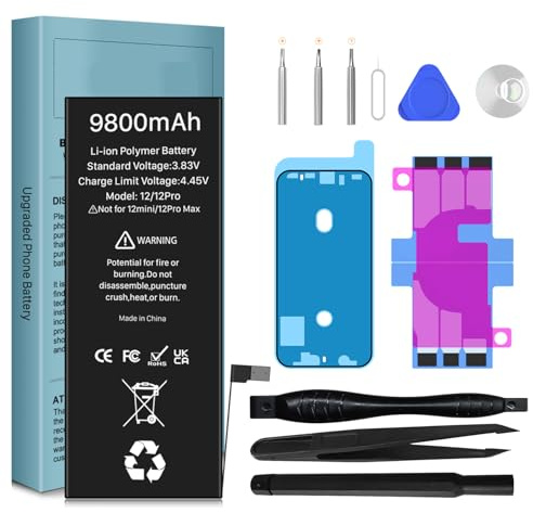 [9800mAh] Battery for iPhone 12/12 Pro, 2025 NewUpgrade High Capacity Battery Replacement for iPhone 12/12 Pro, A2172,A2402, A2403, A2404, A2341, A2406, A2407, A2408 with Repair Tool Kit