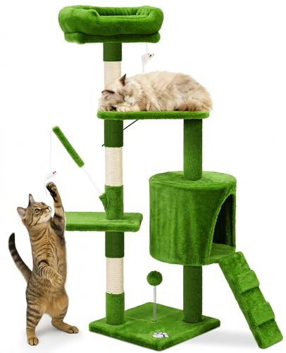 VOUNOT® Cat Tree with Scratching Posts, Multi-Level Cat Activity Centre with Platforms Climbing Ramp and Cozy Condo for Indoor Cats,Green