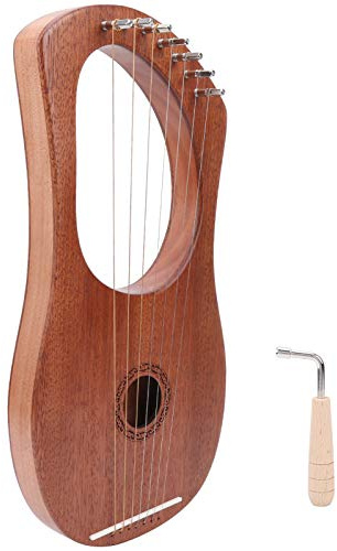 QANYEGN Harpe Lyre à 7 cordes, instrument à cordes en bois à 7 cordes métalliques, harpe Lyre en palissandre avec clé tournante pour les amis, la famille ou les enfants