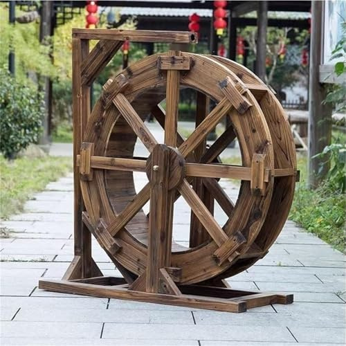 Gartenbrunnen Mit Holz-Wasserrad, Dekoratives Feng-Shui-Steinbrunnen-Design Für Außenbereich Und Zierteich(Diameter 30CM)