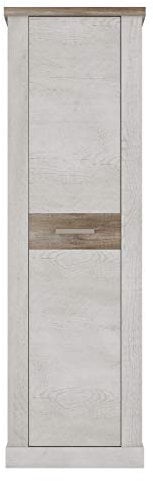 FORTE DURO Schrank 60 65, Kleiderschran klein Flurschrank schmal Garderobenschrank Landhausstil Drehtürenschrank, Holz dekor: Pinie Weiß / Eiche Antik, 61 cm breit x 199 cm hoch x 35 cm tief