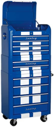 Sealey AP28COMBO2BWS 10 Drawer Retro Style Topchest, Mid-Box & Rollcab Combination Blue/White Stripes