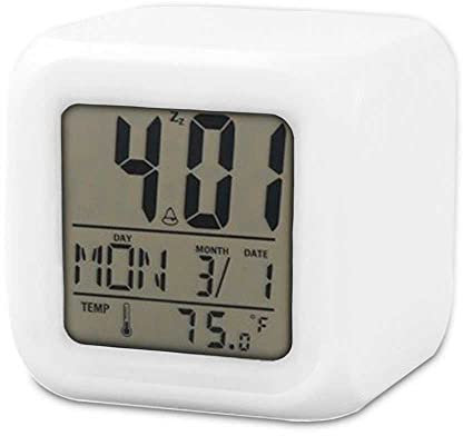 OcioDual LED Wecker Würfelwecker Farbwechsel Uhr Alarmwecker Thermometer Kalender Weiss