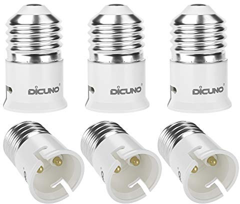 DiCUNO E27 to B22 Socket Converter - Screw to Bayonet Adapter (ES to BC) for LED, Incandescent and CFL Bulbs (6 Pack)