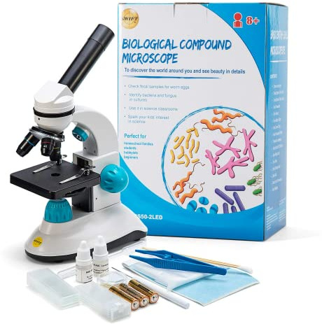 SWIFT Compound Monokular Mikroskop SW50 mit 40X-400X Vergrößerung | Anfängermikroskop mit Glasoptik, grobe Fokussierung, Starter-Kit enthält 31-teiliges Zubehör-Kit mit vorbereiteten Folien