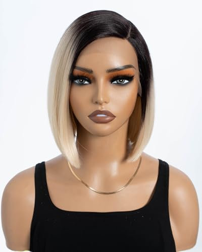 Style Icon Bob Perücke mit Filmansatz Lace Front Wigs Kunsthaar Perücken mit Seitenscheitel 24cm 120g Kunstfaser synthetische Faser (TT6/613)