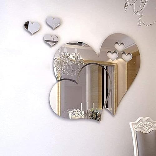 LZYMSZ Adesivi murali specchio, cristallo 3D doppio amore cuore acrilico fai da te art decalcomanie della parete di casa soggiorno bagno tv sfondo decor, 2 set(Argento)…