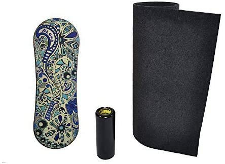 Trickboard Balance Board Set: Brett + Roller + Teppich + Aufkleber kostenlos - Balance Training Skateboard Surfboard Snowboard Wakeboard (Rot Roller)
