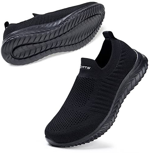 STQ Zapatillas de Deporte para Mujer Malla Transpirable Deslizante Running Ligero Comodos Zapatos Sin Cordones Sneakers Todo Negras 42 EU