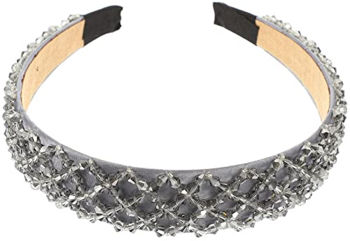 Lurrose diadema de cristal de imitación diadema de borde ancho aro de cabeza de brillo colorido elegante encanto sombreros para mujer niña gris claro