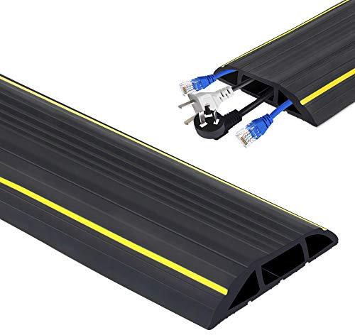 Floor Cable Protector, 3M Floor Cable Cover 3 Cord Channels, Heavy Duty Rubber Cable Protector, Cable Floor Cover Wire Covers, Protect Cables & Prevent a Trip Hazards (black)