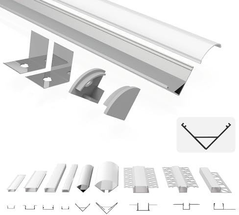 Tivendis LED Eckprofil 2m Set 6-teilig Milchig | Alu Profil für Streifen 10mm ER10 | Indirekte Beleuchtung | Aluminium Leiste Schiene