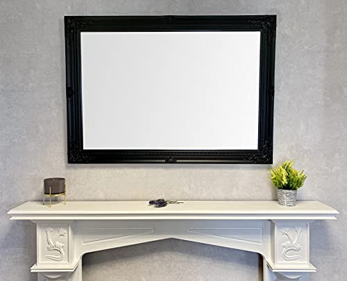 DOWNTON INTERIORS Extra Large Black Antique Style Wall Mirror - Overall Size: 42 inches x 30 inches (107cm x 76cm)