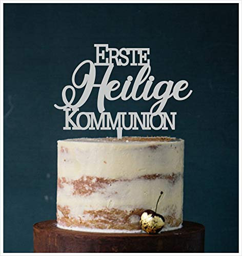 Manschin-Laserdesign Cake Topper Erste Heilige Kommunion,Tortenstecker, Tortenfigur Acryl, Hochzeit Wedding Hochzeitstorte (Grau) Art.Nr. 5149