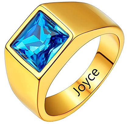U7 Damen Ringe mit Geburtsstein Solitärring für Frauen Ringe mit Gravur Fingerringe Band Ring Gold Siegelring Hochzeitsring Memorial Goldene Verlobungsring Modeschmuck Accessoire für Freundin