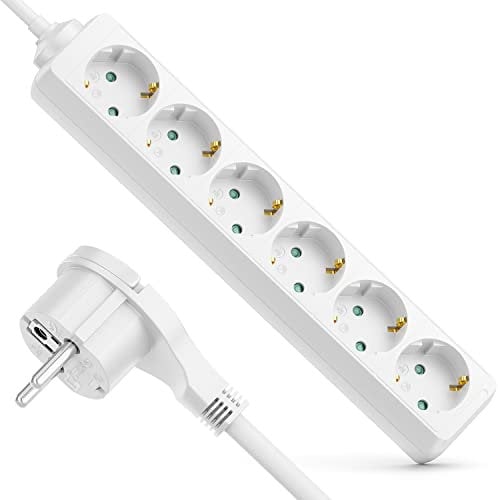 deleyCON 6 Fach Steckdosenleiste mit Flachstecker Stromleiste für Innenbereich 1,4m Kabel Flachkontakt-Stecker Robustes Kunststoffgehäuse Weiß