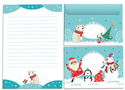 Briefpapier-Set Bär Weihnachten als Briefblock mit Umschlag für Kinder Mädchen Jungen Weihnachtsbriefpapier (Block A5 mit 25 Blätter + 15 Umschläge)