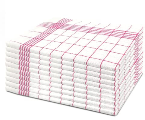 10er Set Geschirrtücher in Rot kariert - Saugstark & 100% Baumwolle für Küche + Haushalt 50x70 cm - Fusselfreie Baumwollgeschirrtücher & Küchentücher Nicht fusselnd mit praktischem Aufhänger, Premium