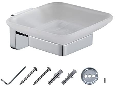 JASSFERRY Seifenschale zur Wandmontage für Dusche, abnehmbare Milchglas-Seifenablage mit poliertem Chrom-Finish für Badezimmer, Küche, Waschküche
