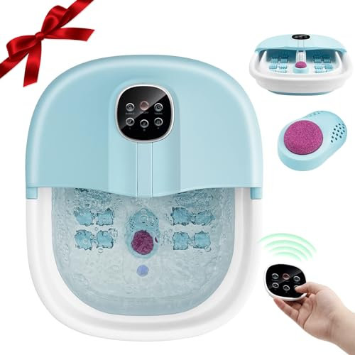 RELAX4LIFE Bain de Pieds Pliable Thalasso 500W avec Bulles et Rouleaux, Bain Massage Hydromasseur 3 Températures Réglables et Minuterie 20 à 60 Min pour Relaxation des Pieds Fatigués (Bleu)