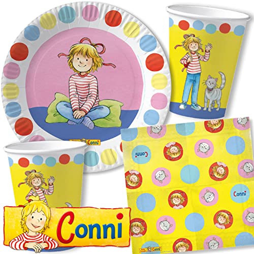 61-TLG. Party-Set * Conni * mit Teller, Becher, Servietten und Deko für Kindergeburtstag und Mottoparty | Mädchen lieben Freundin Conni zum Geburtstag und Kinder Party