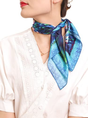 Prettystern Mesdames Bandana Foulard Carré Petit en Soie Cravate Peinture Bleu Vert Monet Nénuphars P583