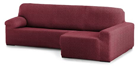 Milica Stretchhusse für Ecksofa mit Langer Recamiere rechts | Bután Stoff besonders anpassungsfähig | Waschbarer und Rutschfester Sofaschoner | Farbe Rot